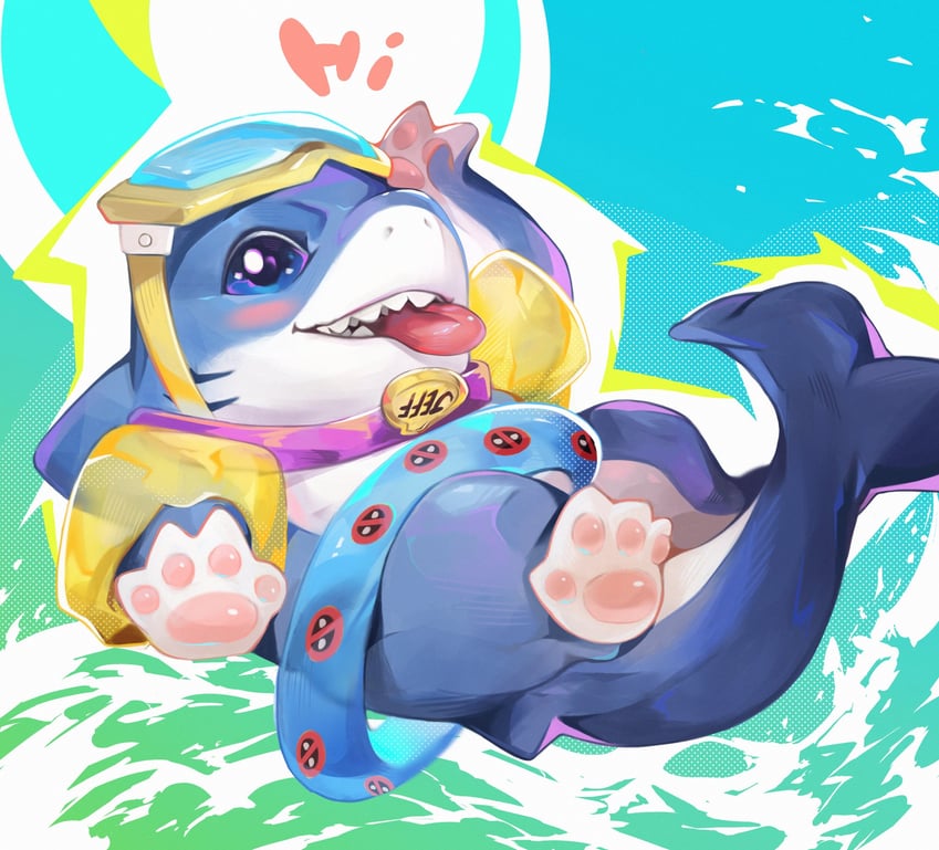 deadpool and jeff the land shark (marvel and 1 more) drawn by zhaowaaa