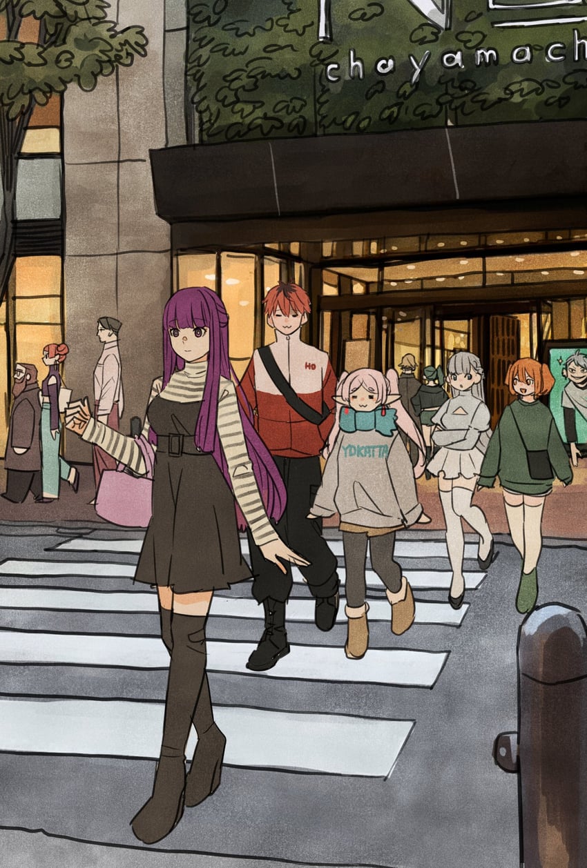 frieren, fern, ubel, stark, land, and 6 more (sousou no frieren) drawn by takeuchi_ryousuke