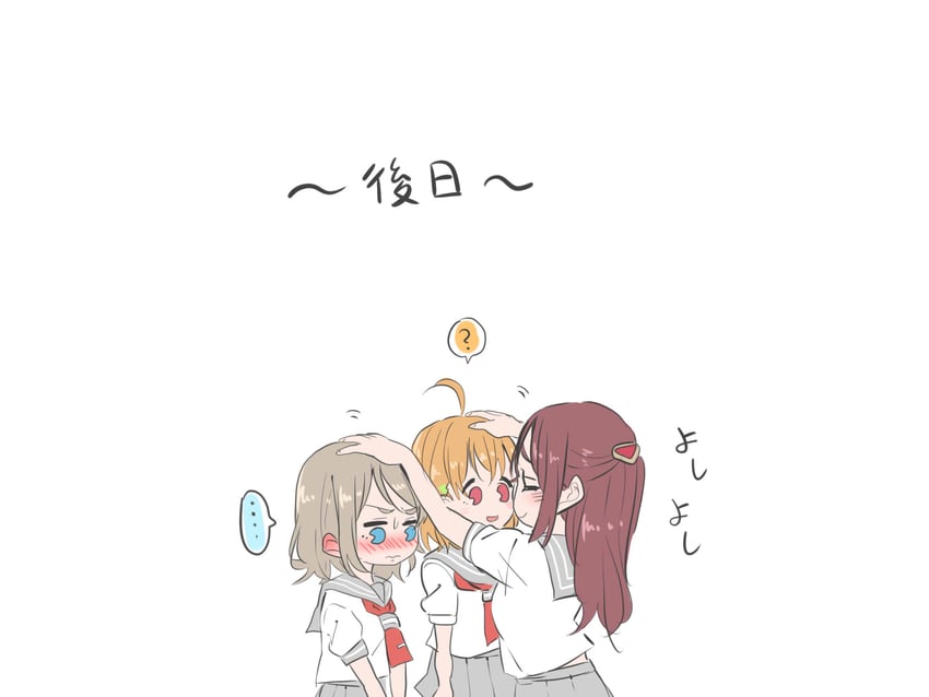 watanabe you, sakurauchi riko, and takami chika (love live! and 1 more) drawn by kashikaze
