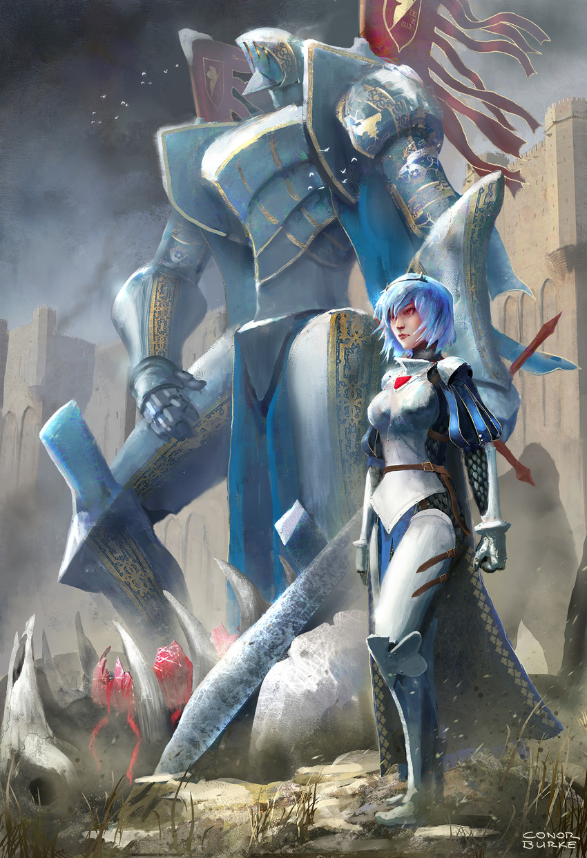 ayanami rei and eva 00 (neon genesis evangelion) drawn by mac-tire