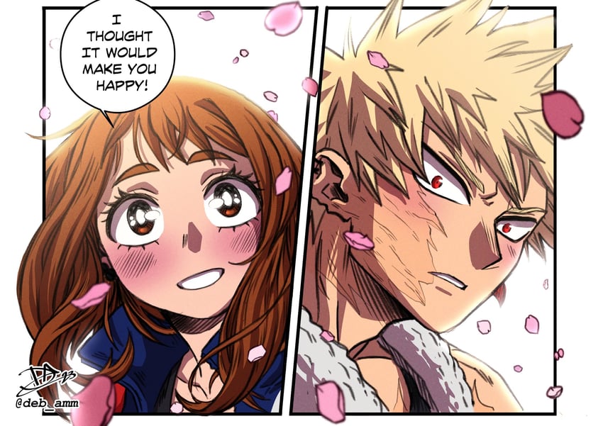 bakugou katsuki and uraraka ochaco (boku no hero academia) drawn by debby-san