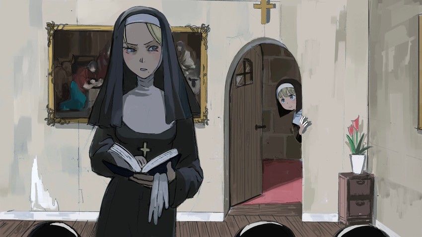 clumsy nun and strict nun (little nuns) drawn by diva_(hyxpk)