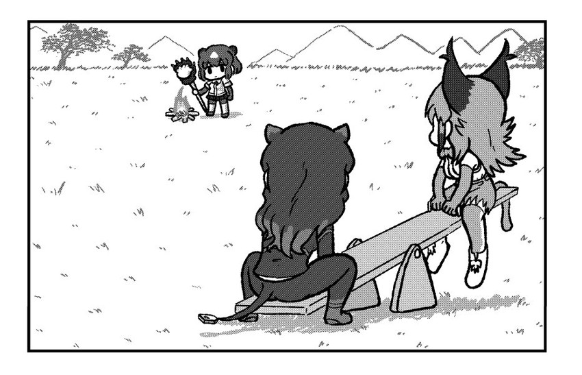 caracal, brown bear, and hippopotamus (kemono friends and 1 more) drawn by kotobuki_(tiny_life)