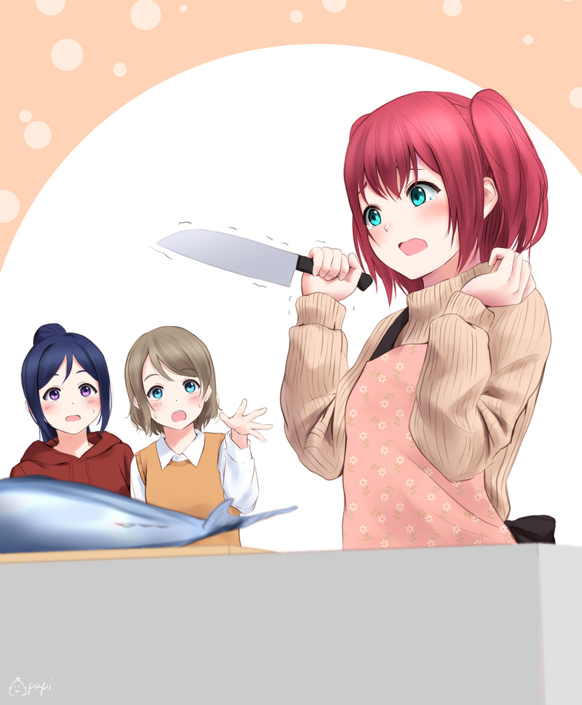 watanabe you, matsuura kanan, and kurosawa ruby (love live! and 1 more) drawn by papi_(papiron100)