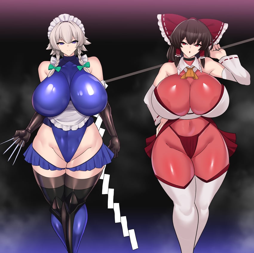 hakurei reimu and izayoi sakuya (touhou and 1 more) drawn by sinkai