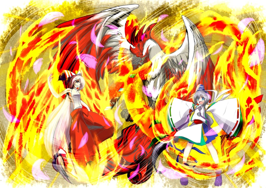 fujiwara no mokou, mononobe no futo, and moegami (touhou and 1 more) drawn by nonbiri-silver