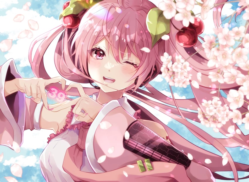 hatsune miku and sakura miku (vocaloid) drawn by yudoufu_(littleplus)