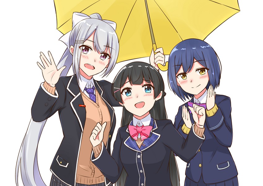 tsukino mito, higuchi kaede, and shizuka rin (nijisanji) drawn by yagara_(kishimen_f)
