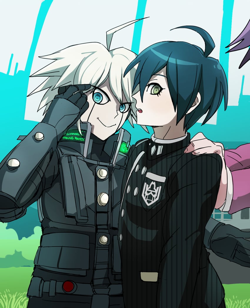 saihara shuichi, momota kaito, and k1-b0 (danganronpa and 1 more) drawn by blanko!