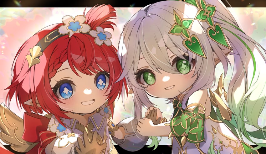 nahida and tribbie (genshin impact and 3 more) drawn by moderate_gold