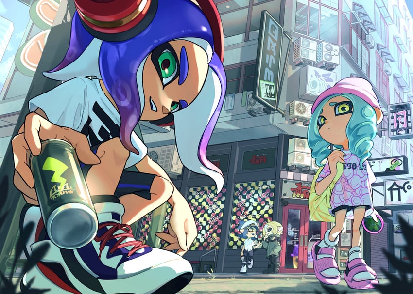 inkling player character, octoling player character, octoling girl, and inkling boy (splatoon and 1 more) drawn by otoboke-san