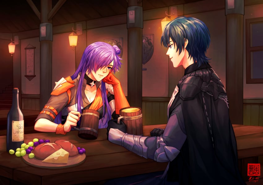 male byleth and female shez (fire emblem and 2 more) drawn by rezzyfa