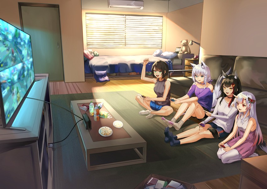 shirakami fubuki, ookami mio, oozora subaru, and nakiri ayame (hololive and 3 more) drawn by eredhen
