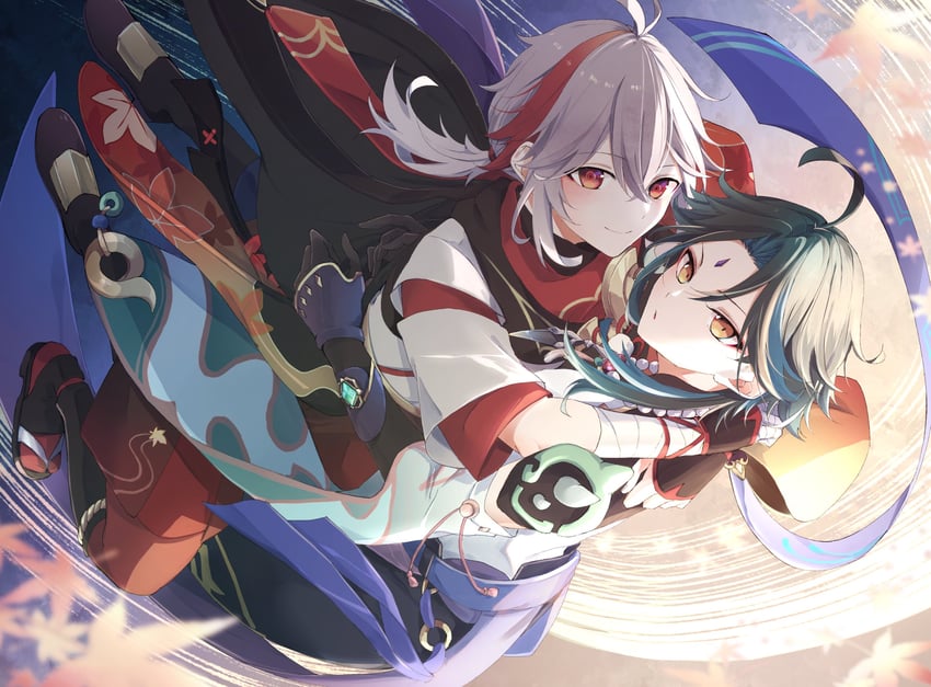 xiao and kaedehara kazuha (genshin impact) drawn by tmktmg_sgm2