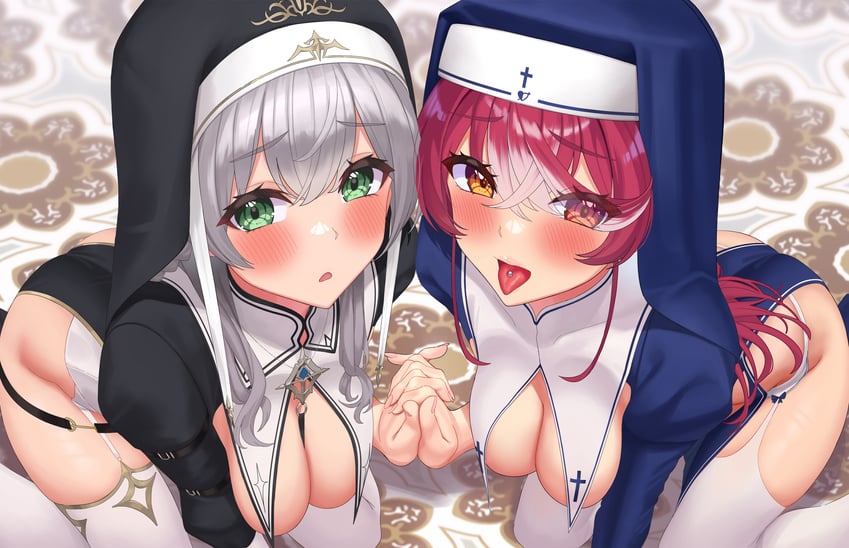 houshou marine and shirogane noel (hololive) drawn by mao_(mawodec)