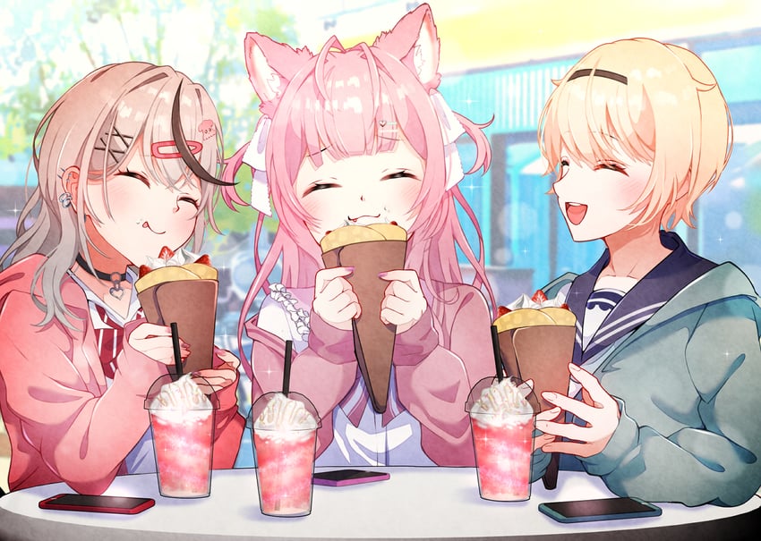 sakamata chloe, hakui koyori, and kazama iroha (hololive) drawn by satsuki_(pixiv_742410)