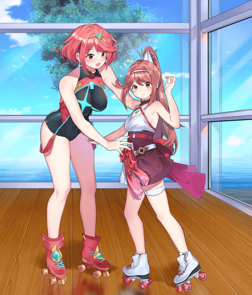pyra and glimmer (xenoblade chronicles and 3 more) drawn by okazakileo