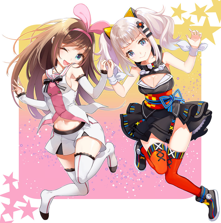 kizuna ai and kaguya luna (kizuna ai inc. and 1 more) drawn by shiosoda