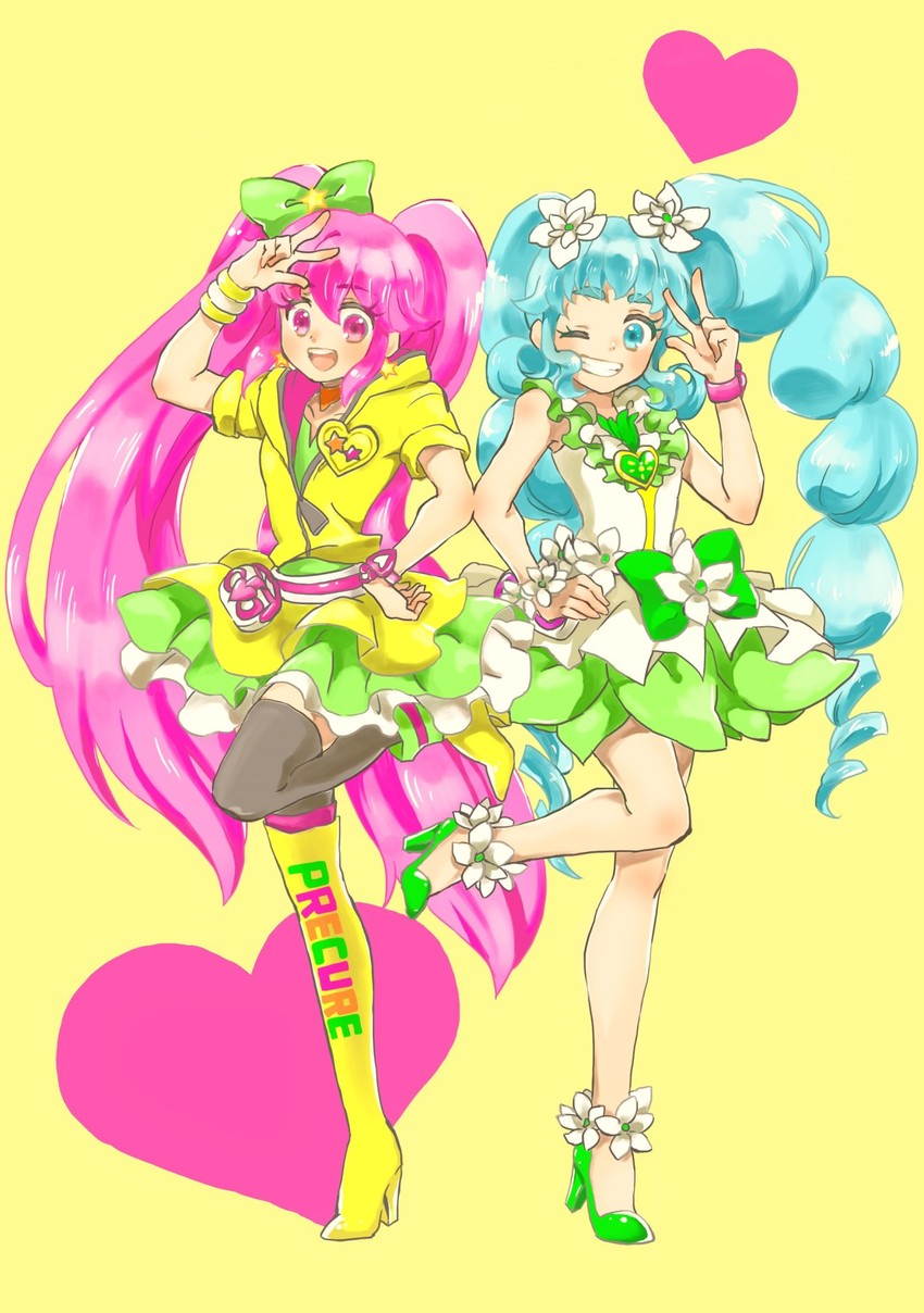 shirayuki hime, aino megumi, cure lovely, and cure princess (precure and 1 more) drawn by yoshino_(ym339)