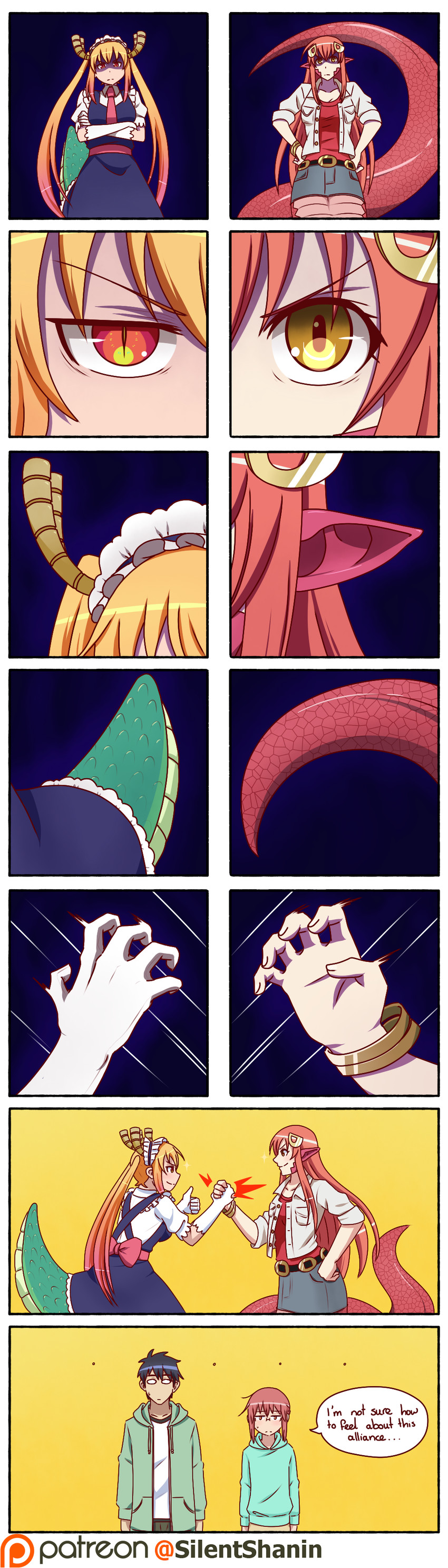 tohru, miia, kobayashi, and kurusu kimihito (kobayashi-san chi no maidragon and 1 more) drawn by silent-shanin