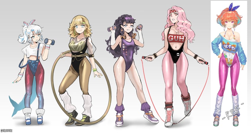 gawr gura, mori calliope, ninomae ina'nis, takanashi kiara, and watson amelia (hololive and 1 more) drawn by azisugito and yoshiku_(oden-usagi)