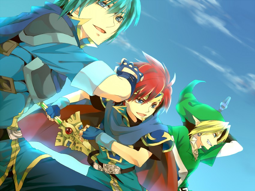 link, marth, and roy (fire emblem and 5 more) drawn by arumu