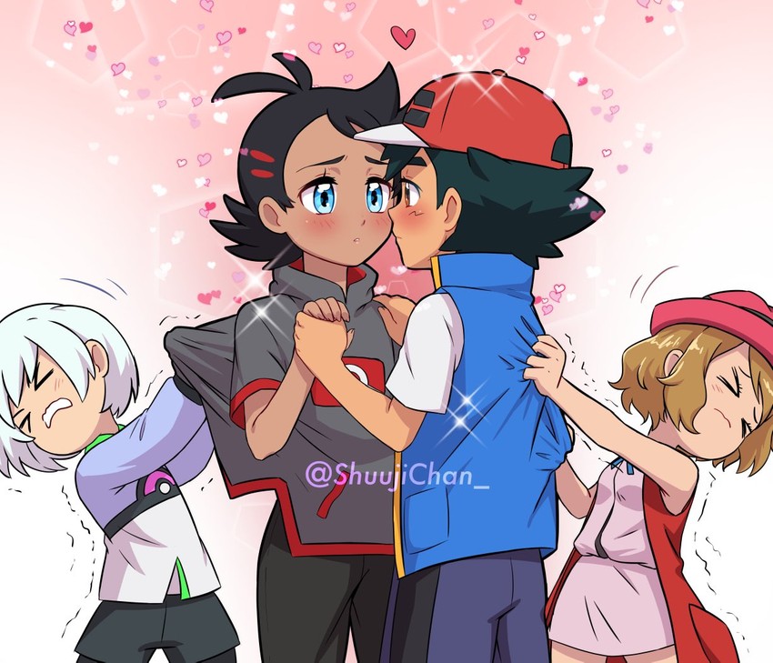 ash ketchum, serena, goh, and horace (pokemon and 3 more) drawn by sara