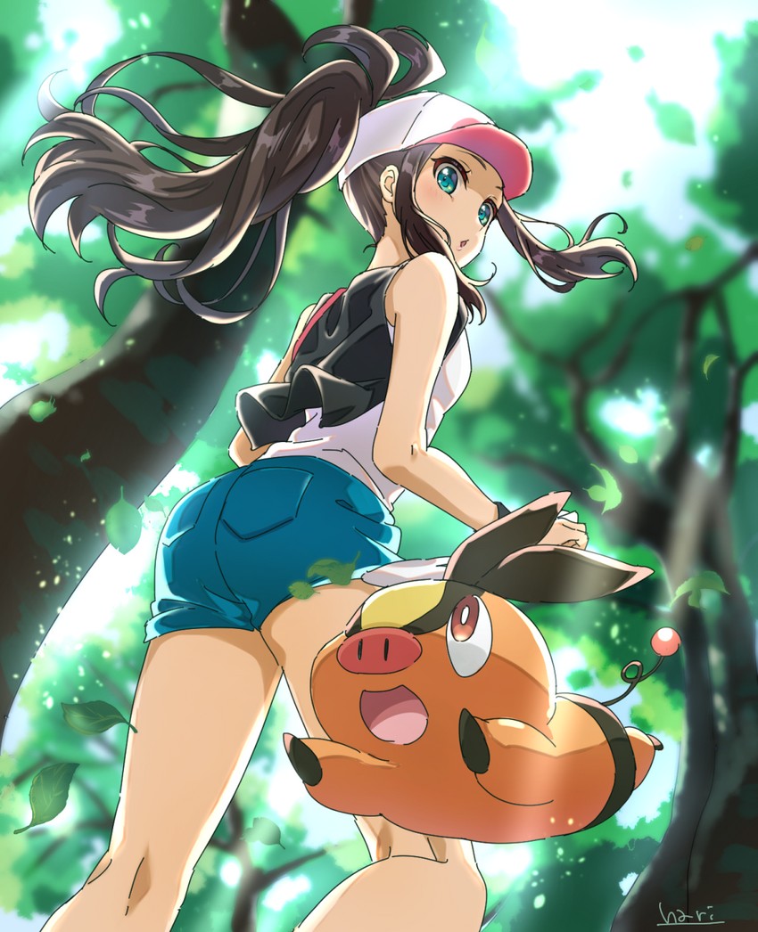 hilda and tepig (pokemon and 1 more) drawn by hari611