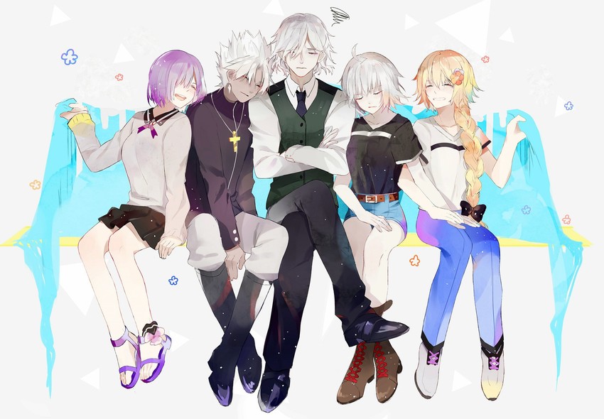 mash kyrielight, jeanne d'arc alter, jeanne d'arc, edmond dantes, and amakusa shirou (fate and 2 more) drawn by parai0