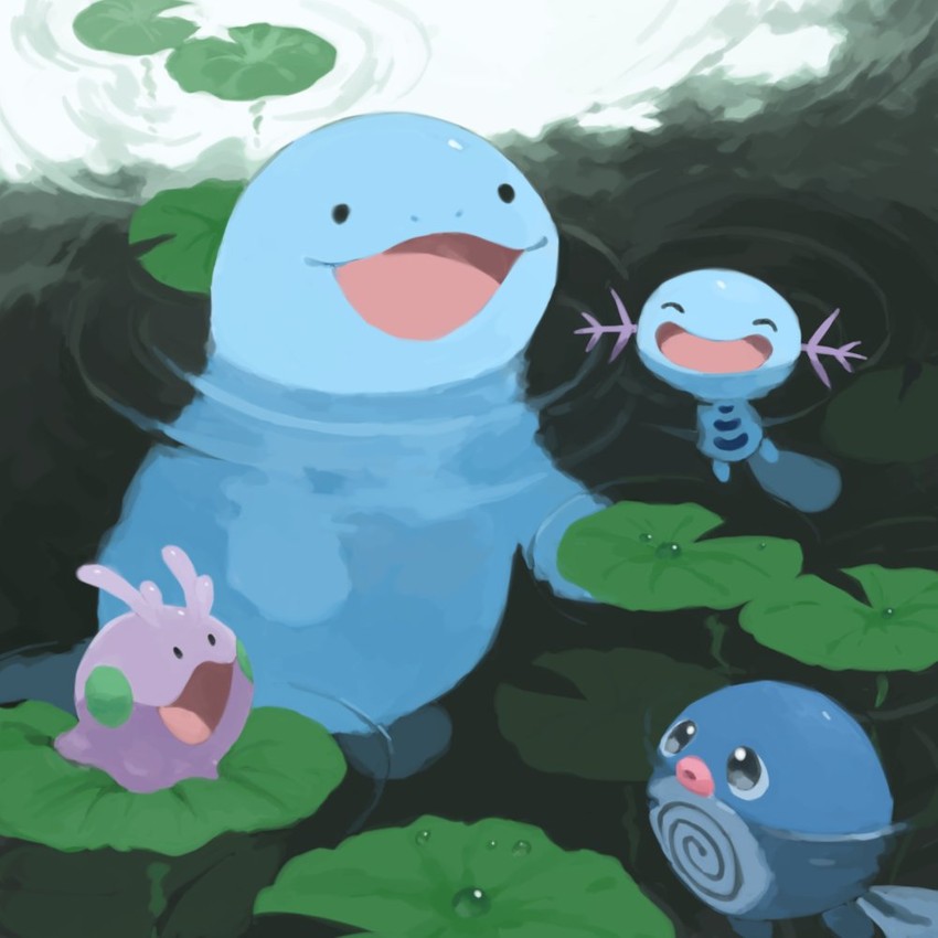 goomy, wooper, quagsire, and poliwag (pokemon) drawn by kawaanago