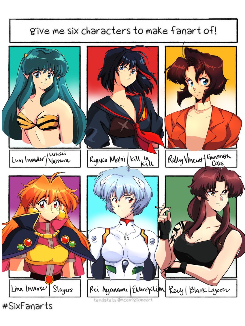 ayanami rei, matoi ryuuko, senketsu, lum, revy, and 2 more (neon genesis evangelion and 5 more) drawn by harleequeen