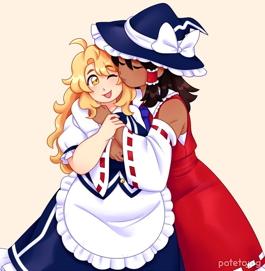 hakurei reimu and kirisame marisa (touhou) drawn by claud_(potetew)
