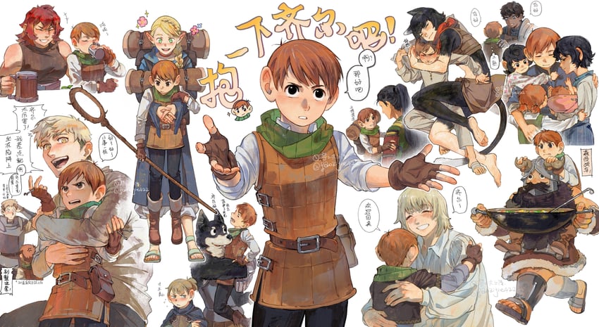 marcille donato, falin touden, laios touden, senshi, kabru, and 9 more (dungeon meshi) drawn by gaozijie422