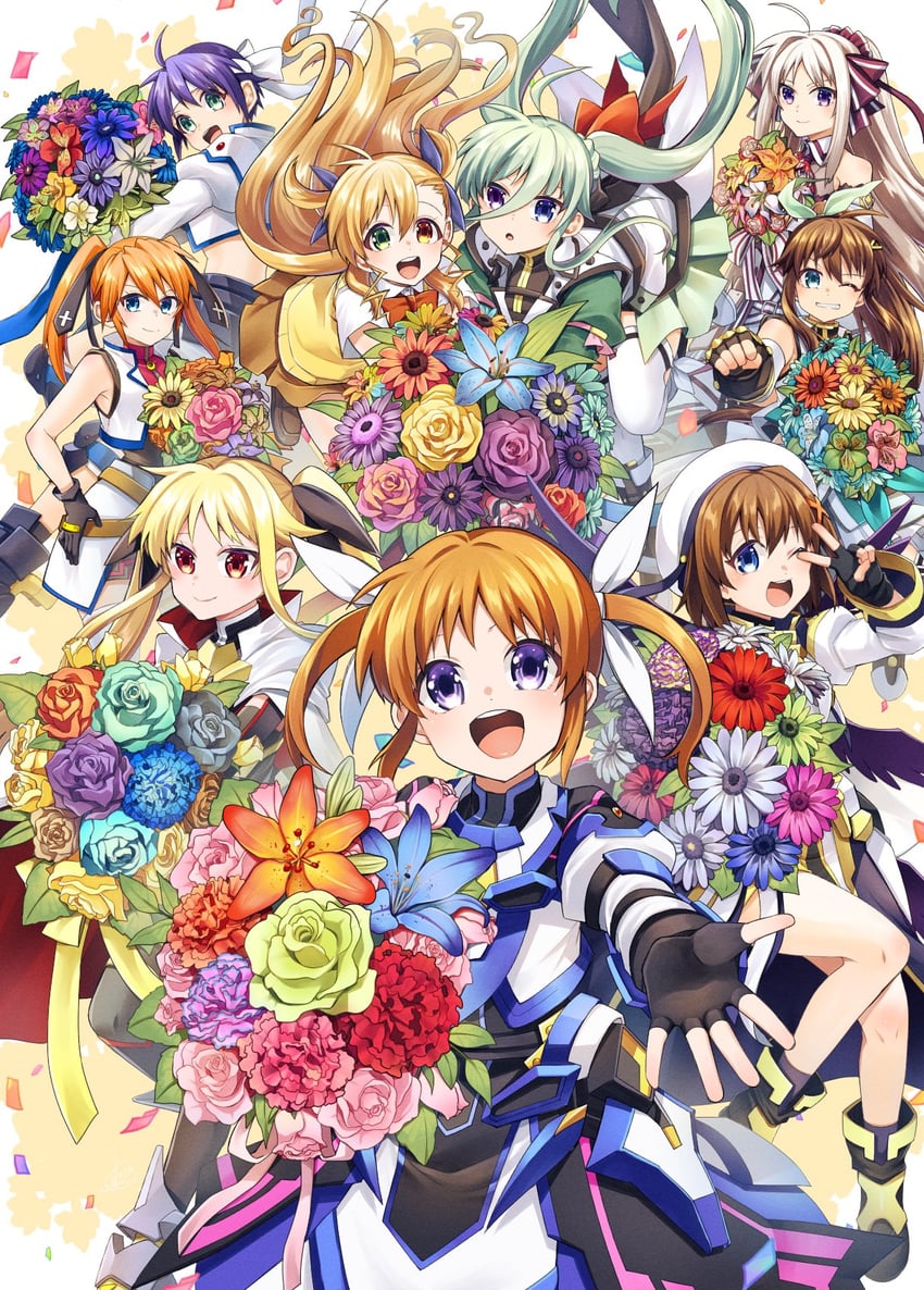 fate testarossa, takamachi nanoha, yagami hayate, vivio, subaru nakajima, and 4 more (lyrical nanoha and 3 more) drawn by amatsuki_colors