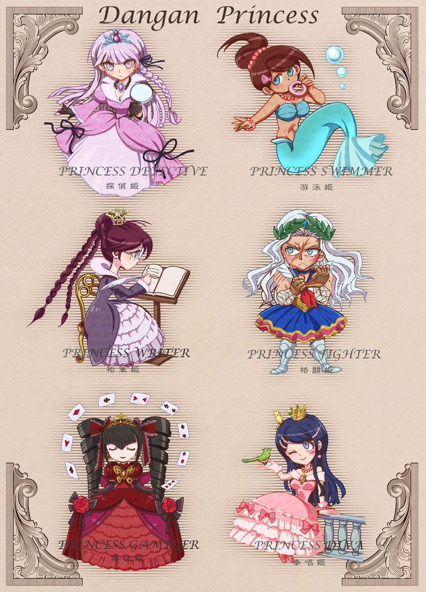 kirigiri kyoko, celestia ludenberg, maizono sayaka, fukawa toko, asahina aoi, and 1 more (danganronpa and 1 more) drawn by koutei_penko