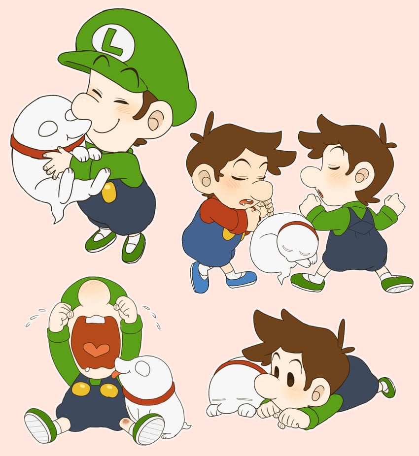 mario, luigi, baby mario, baby luigi, and polterpup (mario and 2 more) drawn by mimimi_(mimimim9999)