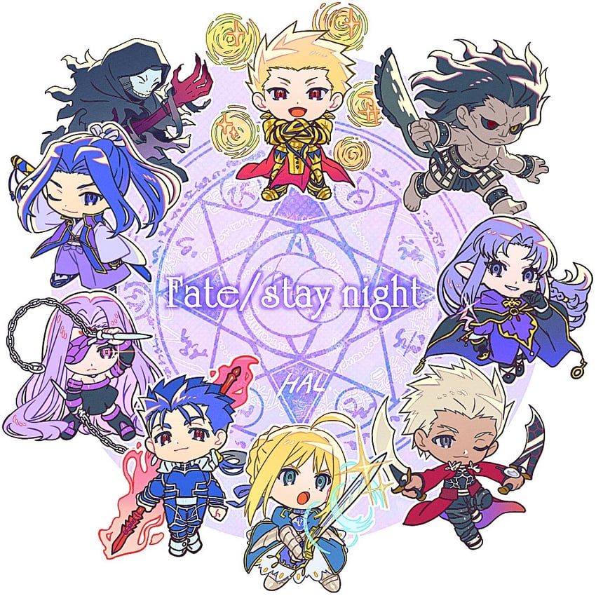 artoria pendragon, saber, gilgamesh, cu chulainn, archer, and 5 more (fate and 1 more) drawn by hal_(haaaalhal)