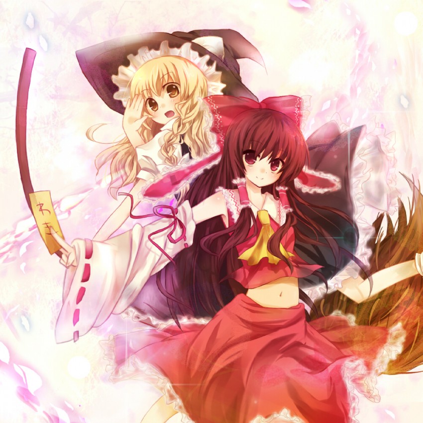 hakurei reimu and kirisame marisa (touhou) drawn by hinase_haruka