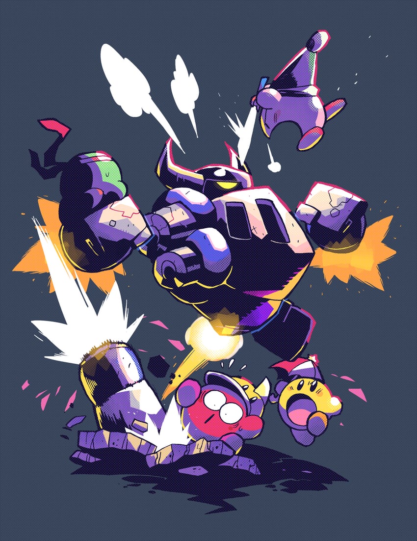 kirby, sword kirby, parasol kirby, fighter kirby, cutter kirby, and 1 more (kirby and 1 more) drawn by rariatto_(ganguri)