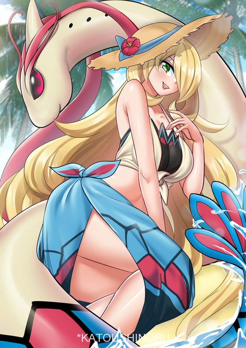 cynthia and milotic (pokemon and 1 more) drawn by katou_shinobu