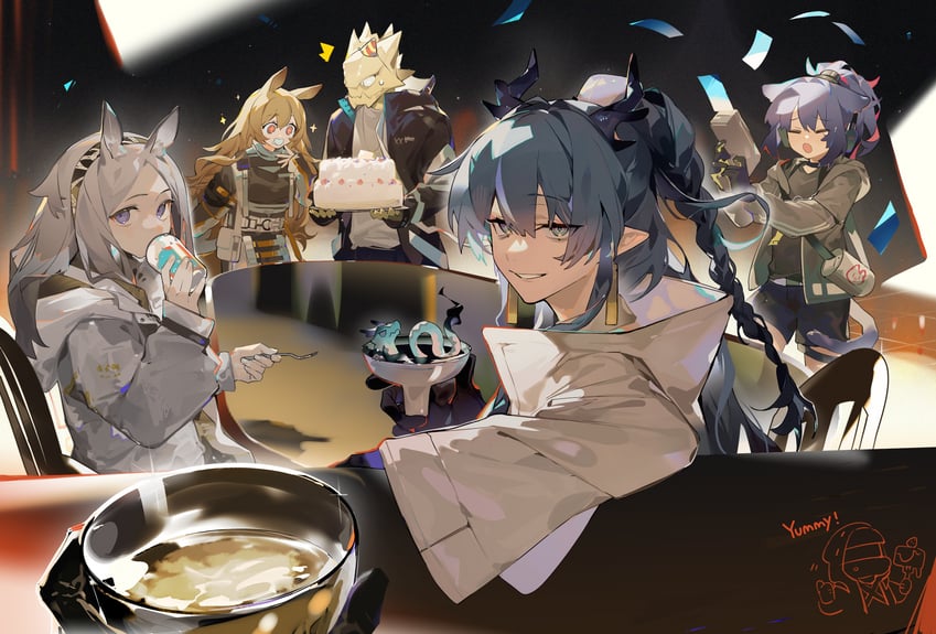 doctor, ling, ceobe, jessica, heavyrain, and 1 more (arknights) drawn by wanwan_huo_de_hao_beishang