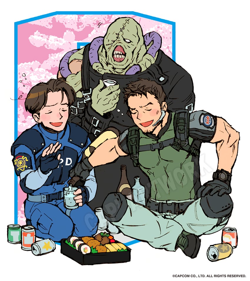leon s. kennedy, chris redfield, and nemesis (resident evil and 4 more) drawn by nishimura_kinu