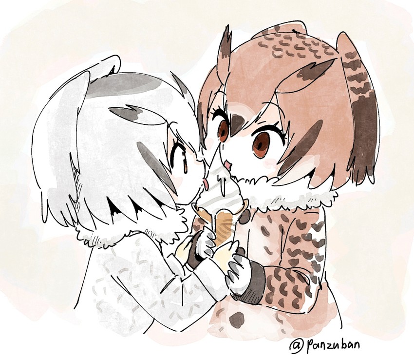 northern white-faced owl and eurasian eagle owl (kemono friends) drawn by panzuban