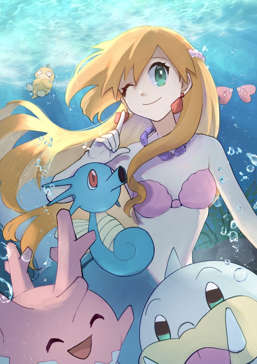 misty, psyduck, corsola, horsea, seel, and 1 more (pokemon) drawn by be_syake