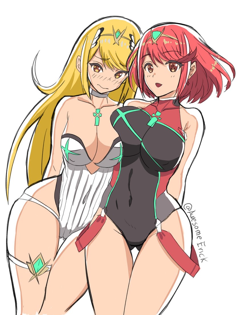 pyra and mythra (xenoblade chronicles and 1 more) drawn by awesomeerix