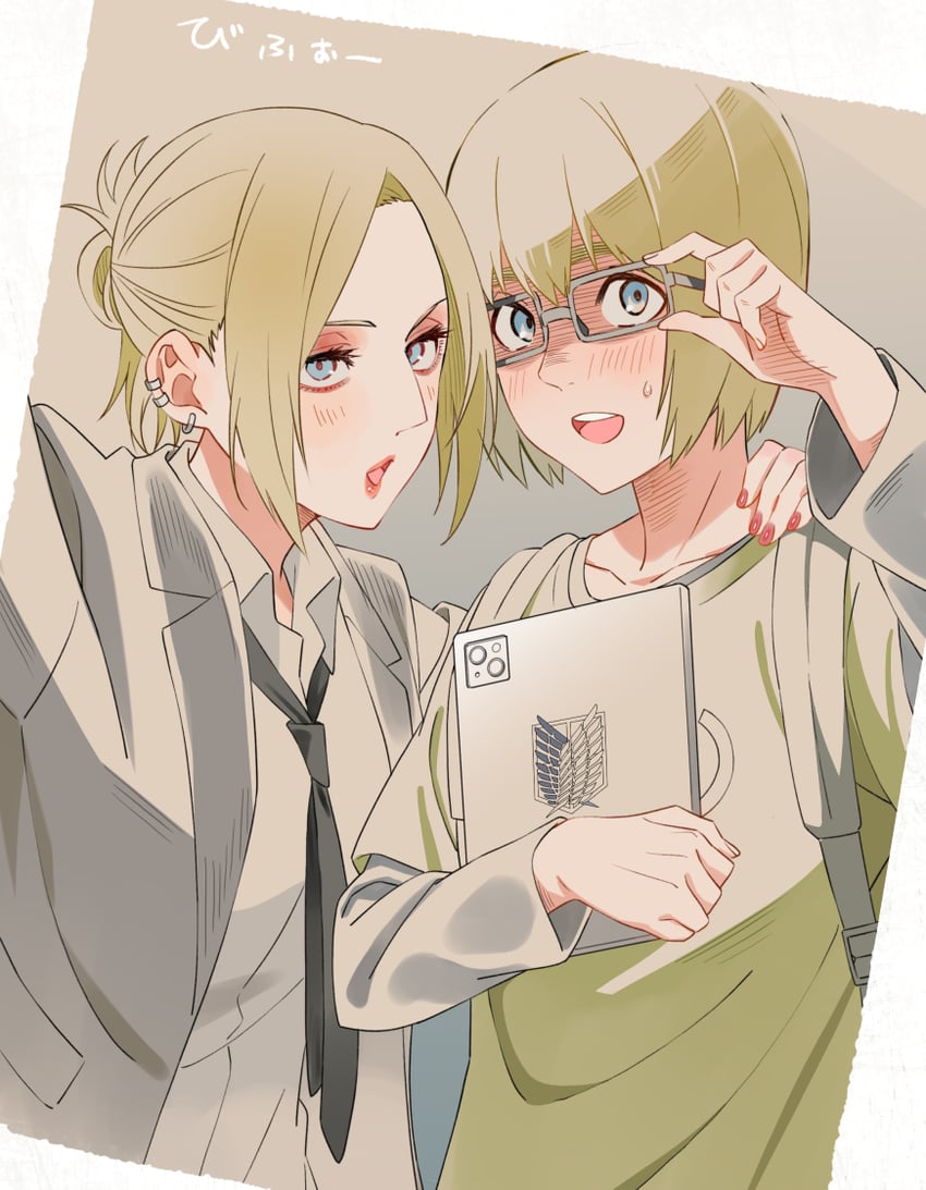armin arlert and annie leonhart (shingeki no kyojin and 1 more) drawn by grasshopper193