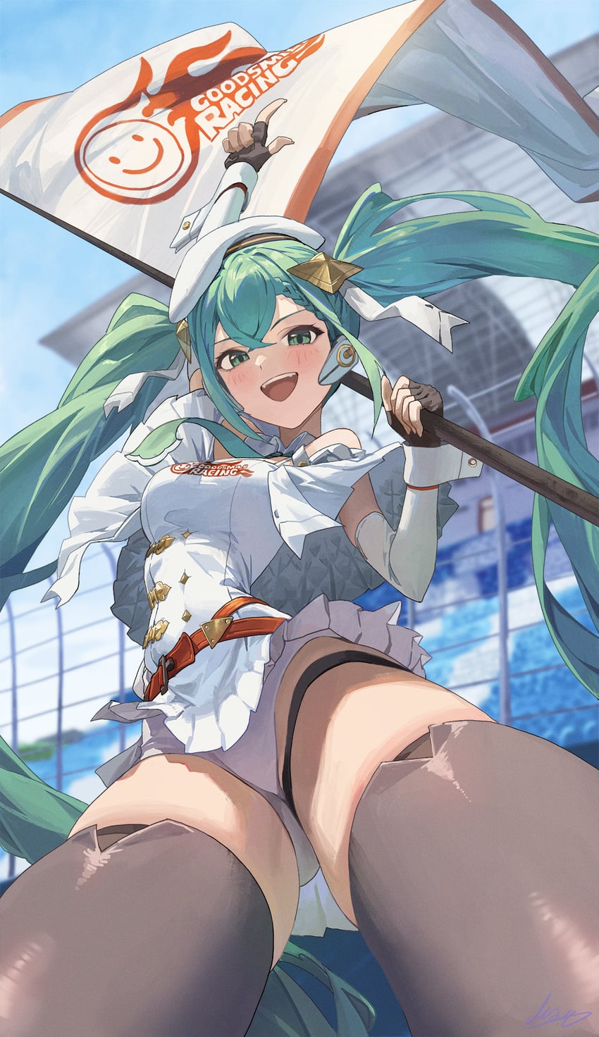 hatsune miku and racing miku (vocaloid and 1 more) drawn by m.q_(mqkyrie)