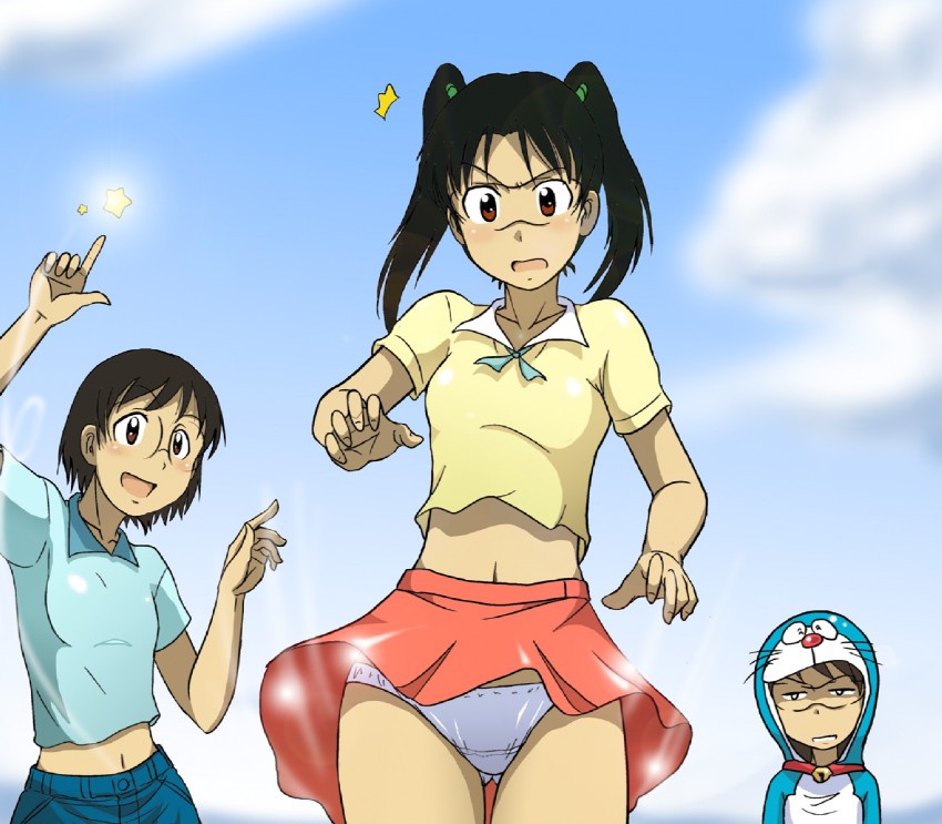 doraemon, amasawa yuuko, and okonogi yuuko (doraemon and 1 more) drawn by takaya_n