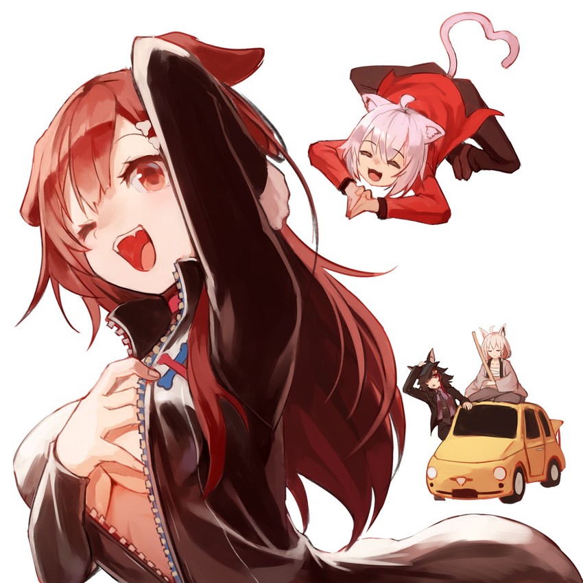 shirakami fubuki, nekomata okayu, ookami mio, inugami korone, arsene lupin iii, and 3 more (hololive and 1 more) drawn by sue_(bg-bros)