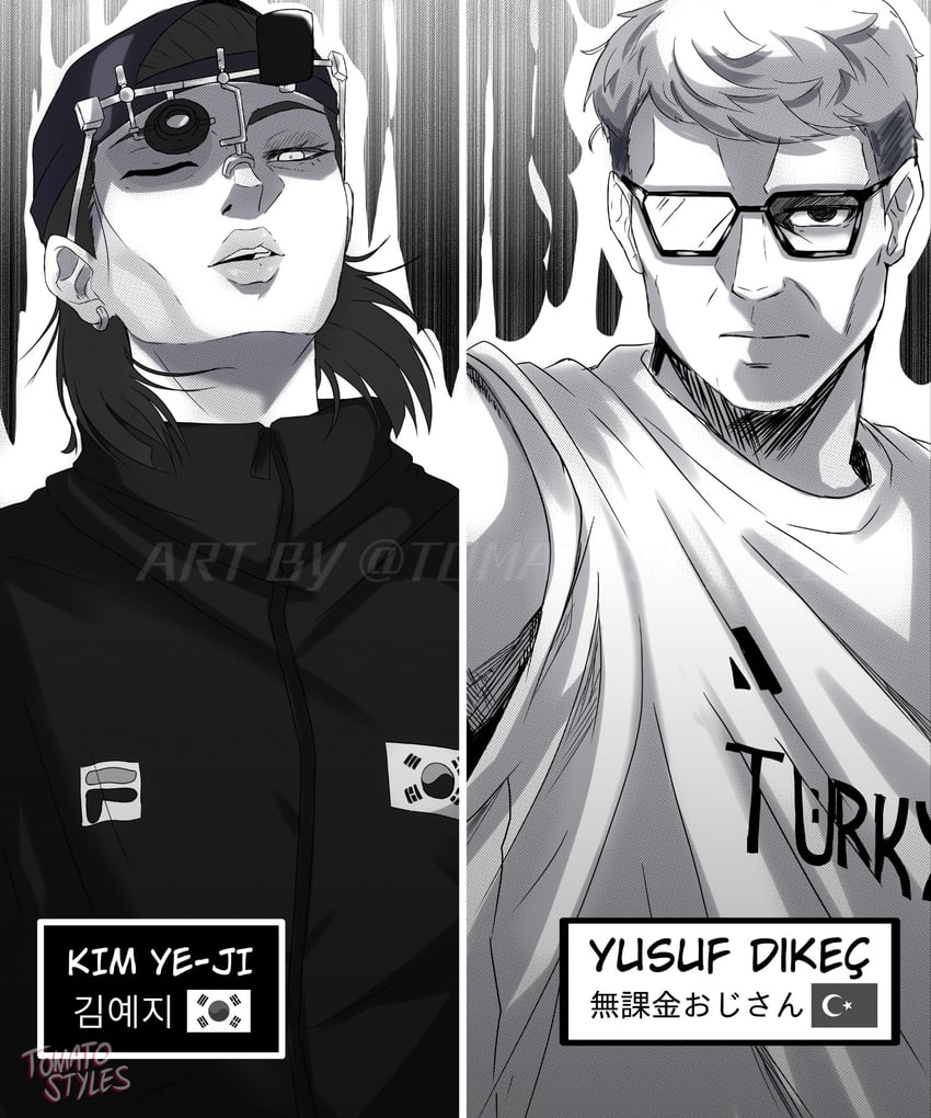 yusuf dikec and kim yeji (real life and 2 more) drawn by tomato_styles